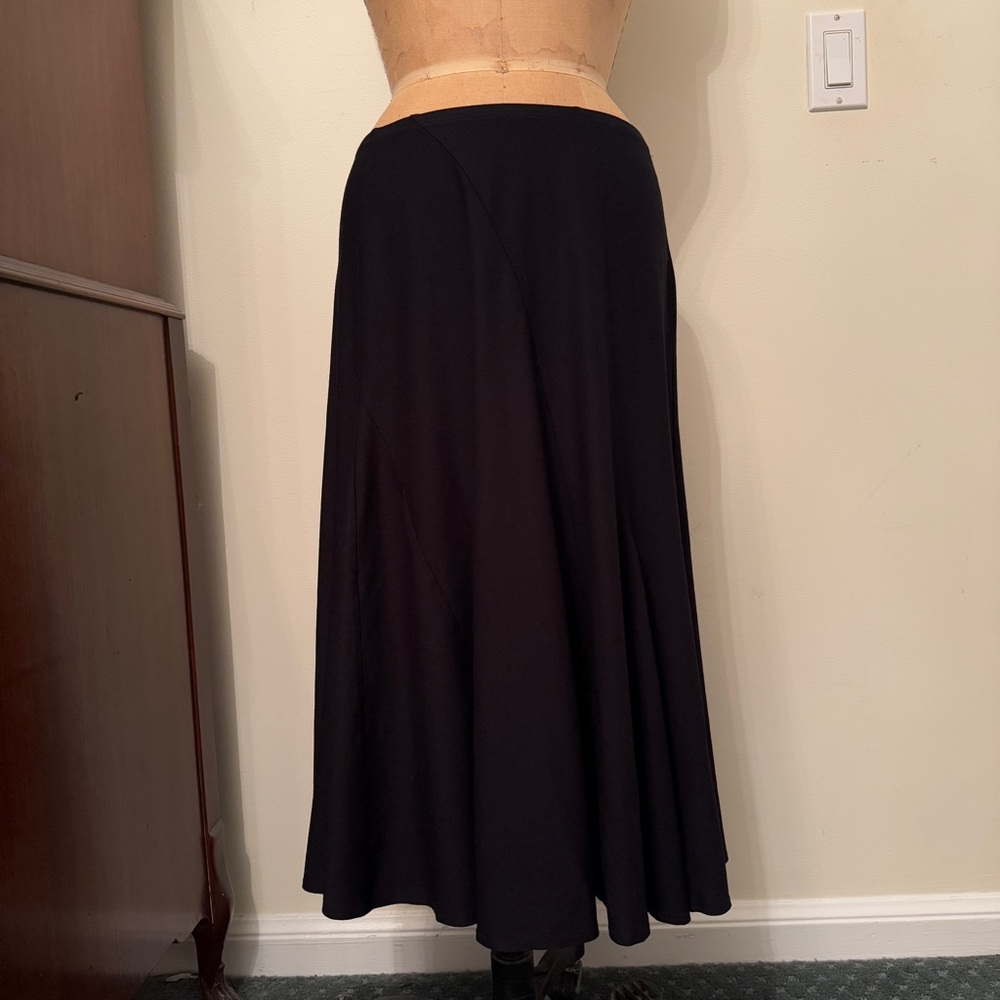 Eileen Fisher Black Nylon Blend Stretch Midi Flowing Skirt